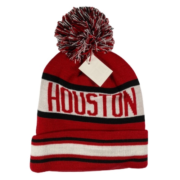Other - Houston Beanie Red White & Black with Pom Pom Unisex Beanie One Size